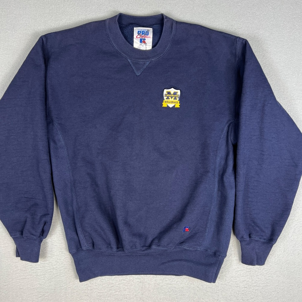 VTG Michigan Wolverines Sweatshirt Mens M Russell Athletic Embroidered 1990s USA